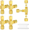 GASHER 5PCS Brass Compression Tube Pipe Fitting Connector, Tee，3/16" x 3/16" x 3/16" Tube OD Connector