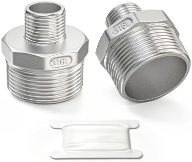TAISHER 1PCS 316L Hex Nipple, Pipe Fitting 2"x 1-1/4" Male NPT