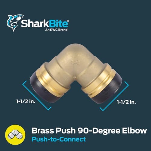 SharkBite 1-1/2 Inch 90 Degree Elbow, Push to Connect Brass Plumbing Fitting, PEX Pipe, Copper, CPVC, PE-RT, HDPE, UXL0241