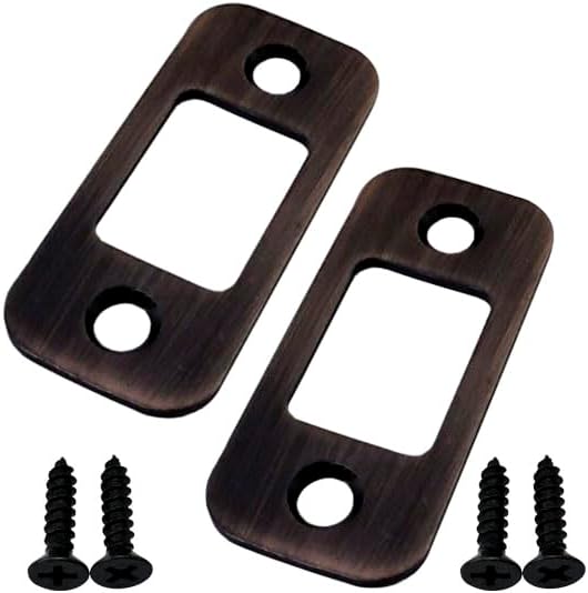QCAA Solid Brass Deadbolt Strike Plate, Door Backplate, Round Corner, 1" x2-1/4", Vintage Bronze, 2 Pack, Made in Taiwan