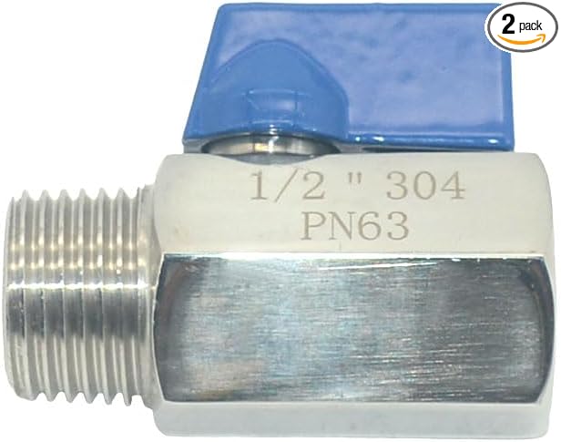 2 Pack Mini Ball Valve, Stainless Steel Female x Male NPT Thread Shut-Off Valve (1/2")