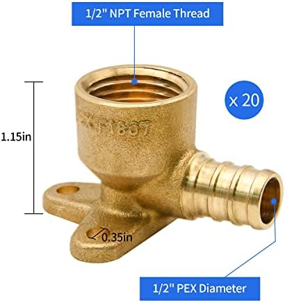 20pcs Drop Ear Elbow Fittings, PEX 1/2" x 1/2" NPT Female Threaded Fitting