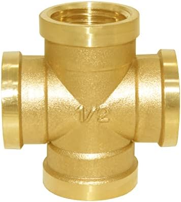 Joywayus 2PCS Brass 1/2" NPS Female 4-Way Pipe Fitting Adapter Hose Coupler