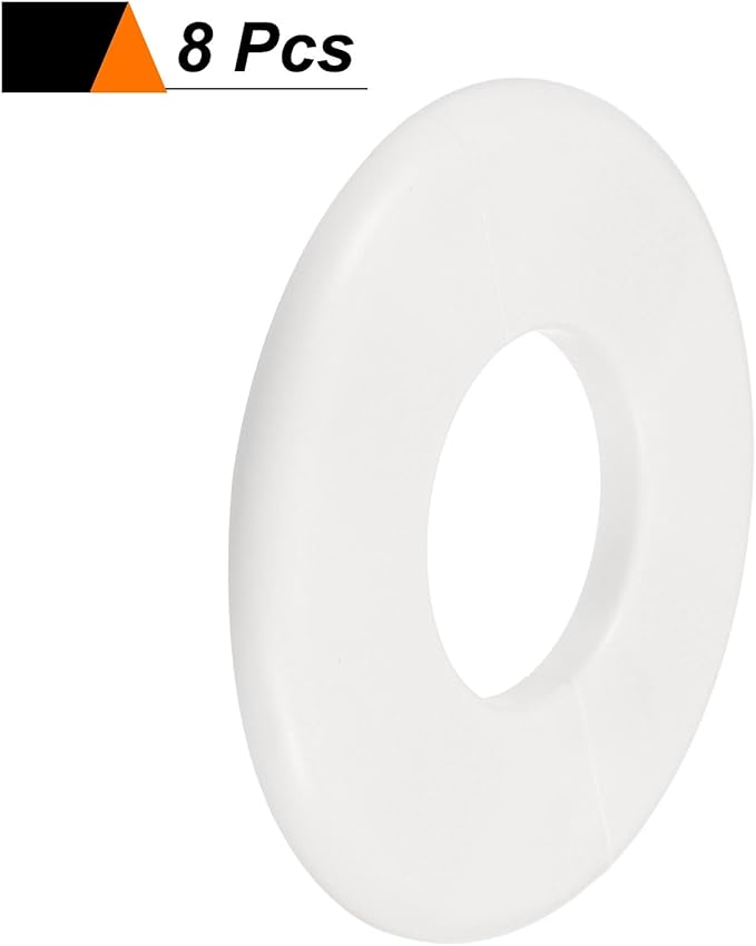HARFINGTON 8pcs Wall Split Flange 44mm/1.7" Self-Adhesive Plumbing Cover Plates ABS Plastic Round Escutcheon Plate Buckle Design for Water Pipe Bathroom Kitchen Decoration, White