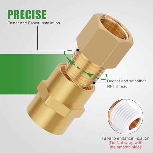 5PCS Brass Pipe Fittings Adapter,1/4" NPT Male to 1/4" NPT Female