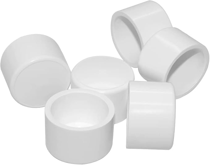 1Inch PVC Pipe End Cap Fitting, Furniture Grade, White, Socket, Pack of 8