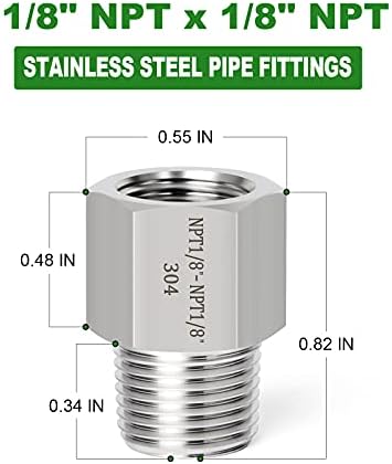 TAISHER 5PCS Forging of 304 Stainless Steel Pipe Fitting, Reducer Adapter, 1/8-Inch Male Pipe x 1/8-Inch Female Pipe