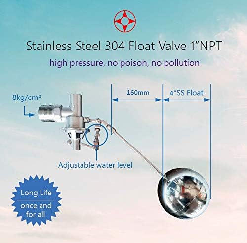 304 Stainless Steel Balanced Float Ball Valve, Tank Mount, 100 Psi, 1 inch NPT Male…