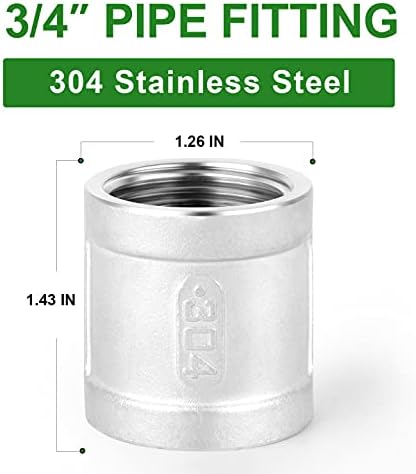 TAISHER 5PCS 304 Stainless Steel Cast Pipe Fitting, Coupling, 3/4" x 3/4" NPT Female Threaded