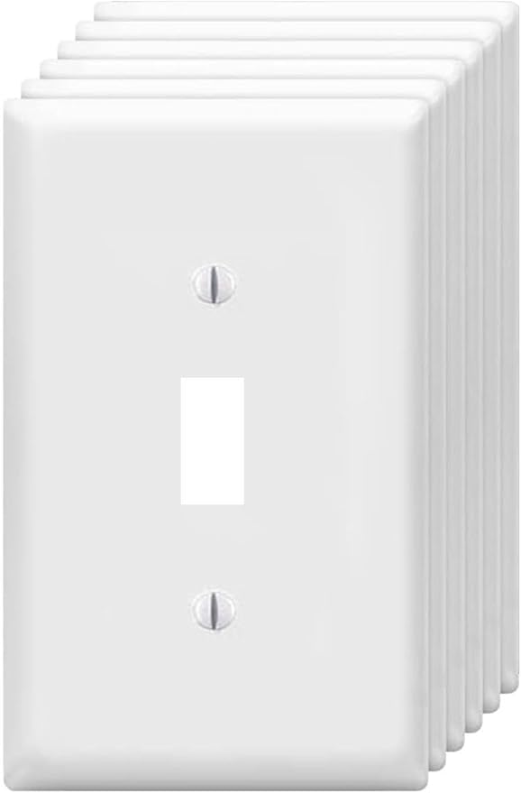 Toggle Light Switch Wall Plates 1-Gang Switch Electrical Cover Plate Unbreakable Thermoplastic Faceplate, White (6 Pack)