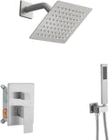 Shower System Brushed Nickel Bathroom Rainfall Shower Faucet Set Complete Wall Mounted 6 Inch Shower Head and Handle Set with Rough-in Valve Body and Trim Kit
