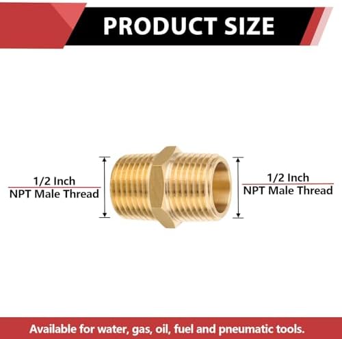 10Pcs EFIELD Hex Nipple 1/2"x 1/2"NPT Male Brass Pipe Fitting(NPT013-10)