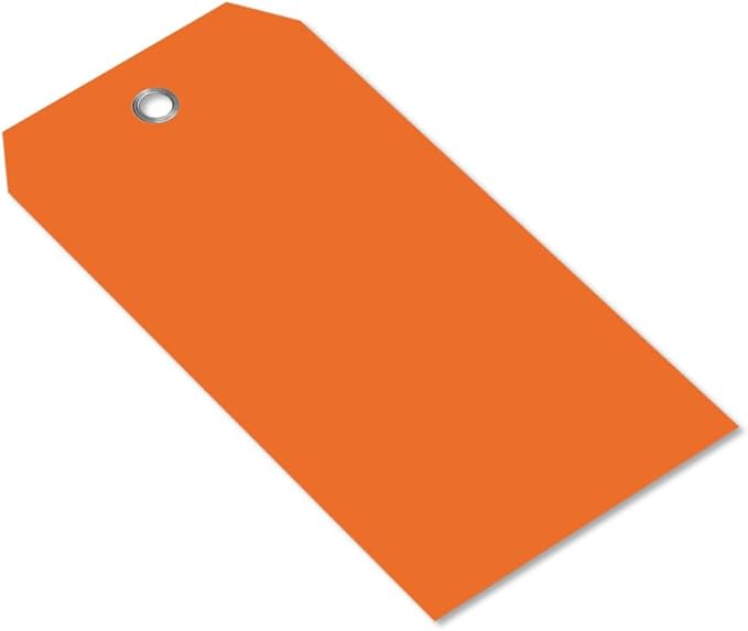 SmartSign 100-Pack Orange Plastic Tags with Pre-Punched Hole, 4.75" x 2.375", Size#5, 10 mil Tearproof Plastic Tags with Metal Eyelet, Writable Blank Tags for Shipping, Labeling, USA-Made