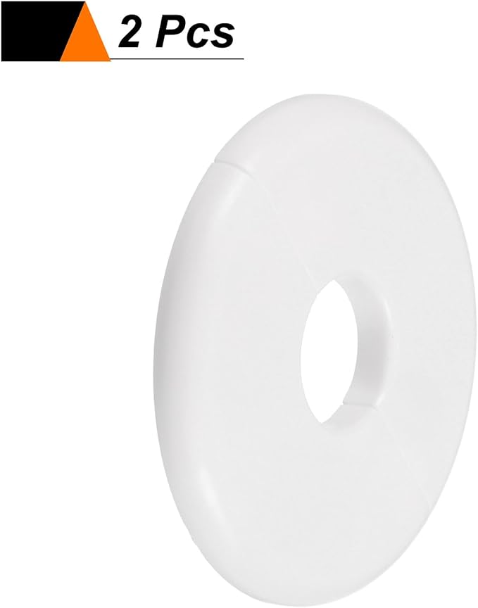 HARFINGTON 2pcs Wall Split Flange 22.5mm/0.9" Self-Adhesive Plumbing Cover Plates ABS Plastic Round Escutcheon Plate Buckle Design for Water Pipe Bathroom Kitchen Decoration, White