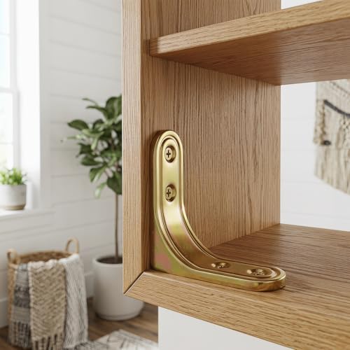 iplusmile 20 Pcs L Brackets for Wood - Golden Small Corner Brace with Countersunk Holes - Heavy Duty 90 Degree Angle Brackets for Shelves, Cabinets, Chairs & Furniture Repair