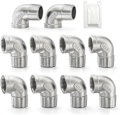 TAISHER 10PCS 304 Stainless Steel 90 Degree elbow, 1 Inch NPT Male Pipe to 1 Inch NPT Female 304 Stainless Pipe Fitting