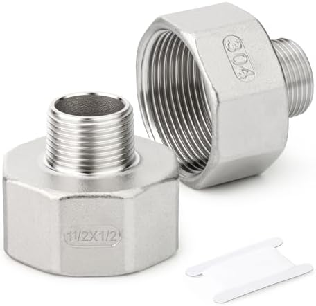 TAISHER 2PCS 304 Stainless Steel Pipe Fitting, Reducer Adapter, 1/2" NPT Male x 1-1/2" NPT Female
