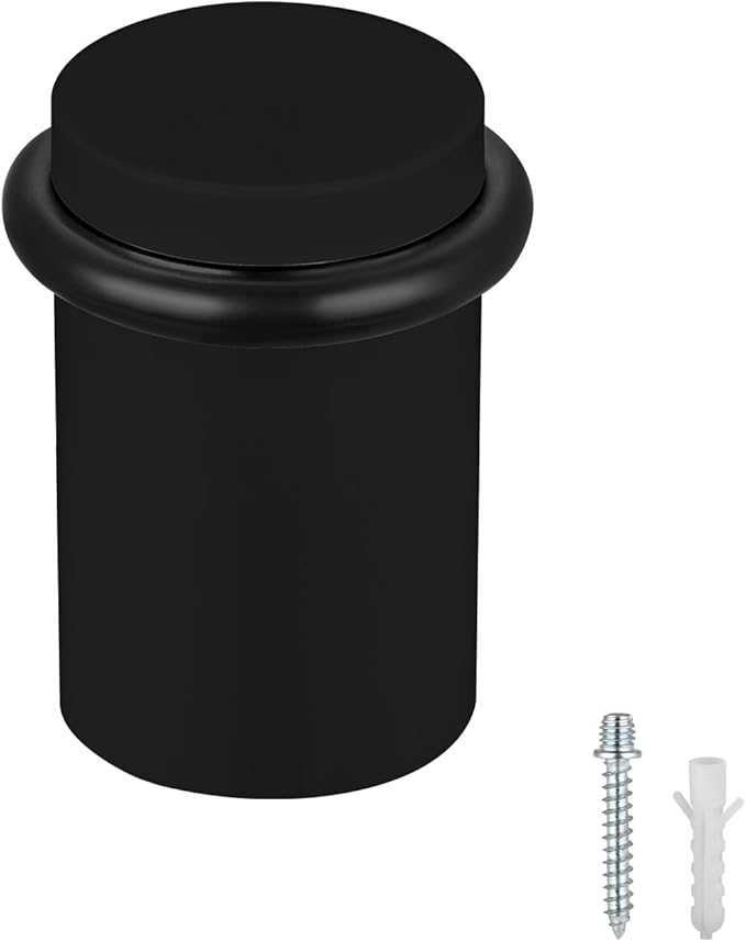 Floor Door Stopper Door Stop-Classy Solid Steel Modern Heavy Duty Door Stoppers -Floor Mount Anchor Screw-Wall Protector for Commercial Door(Black, 2.0 Inch)