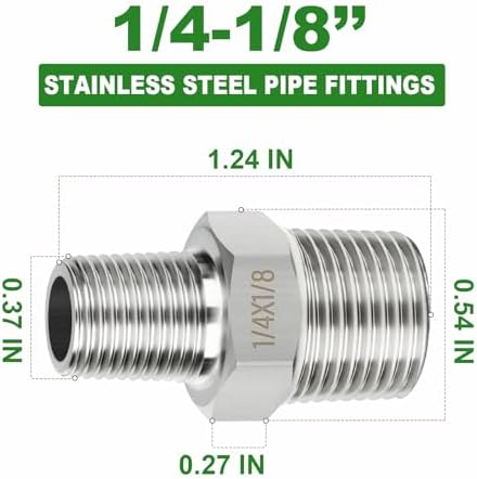 TAISHER 10PCS 304 SS New Hex Nipple, 1/4" NPT Male x 1/8" NPT Male