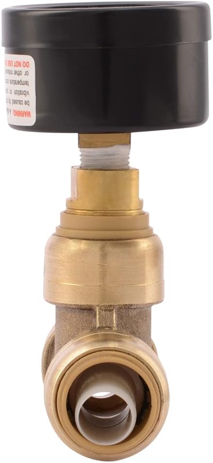 SharkBite 1/2 x 1/2 in Pressure Gauge Tee, Push-to-Connect Brass Plumbing Fitting, 24436
