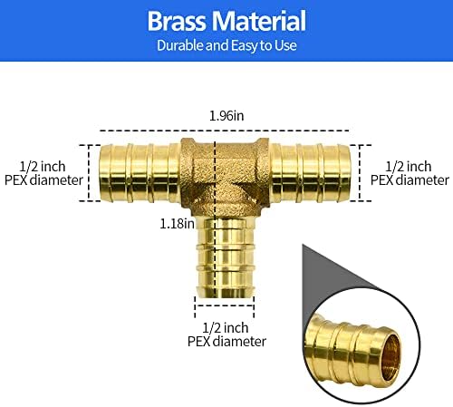 30pcs 1/2" PEX Fittings, Elbow TEE Straight Couplings Set, PEX Brass Crimp Fitting Combo with Tees, Elbows, Straights