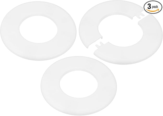 3-Pack Wall Split Flange, ABS Round Self-Adhesive Escutcheon Plate Cover Buckle for 63mm/2.48 in Dia Pipe Accessories/Floor/Ceiling, Plumbing Cover Plates [White,6.5mm/0.26in H]