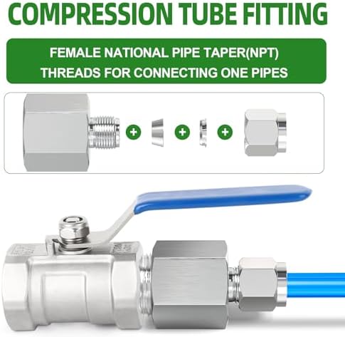 TAISHER 5PCS 304 Stainless Steel Compression Tube Pipe Fitting Connector, 1/4" Tube OD x 3/8" NPT Female Straight Adapter