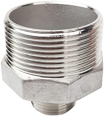 Male Hex Nipple Threaded Reducer Connector Pipe Fitting Adapter,Stainless Steel 304 NPT (1-1/2" x 3/4")