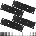 Mending Plate, Black Metal Flat Straight Brace Bracket, Double-Wide Metal Plate, Joining Plate for Wood Furniture Fence Fastening with Screws in 2 Different Lengths (48x169mm, 4 Pack)