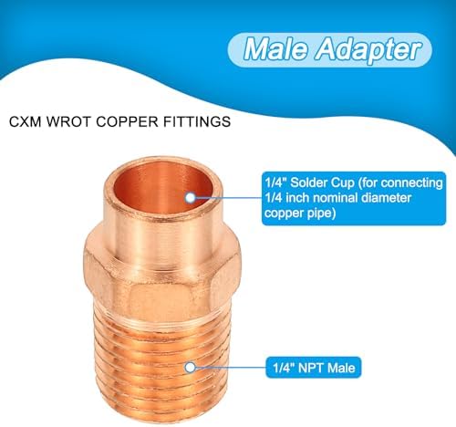 PATIKIL 1/4" Male Adapter Fitting with C x M Connections, Copper Pipe Fittings with Sweat Solder X FNPT Connection Threaded Tubing Connector for Residential, Commercial