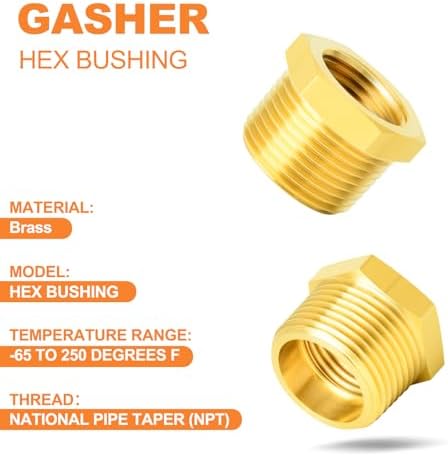 GASHER 36PCS Brass Hex Bushing Fitting Kit Hex Bushing 1/4" - 1/8", 3/8" - 1/8", 3/8" - 1/4", 1/2" - 1/4", 1/2" - 3/8", 3/4" - 1/2"