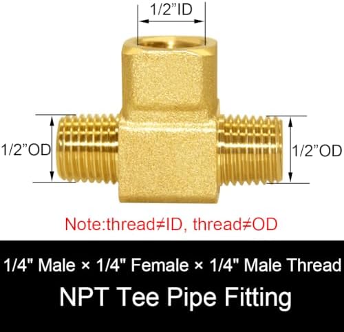 Joywayus Brass Tee Pipe Fitting 1/4" NPT Male-Female-Male 3-way Adapter