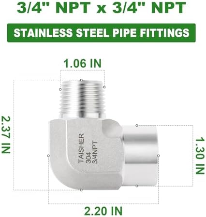 TAISHER 1PCS 304 Stainless Steel 90 Degree Barstock Street Elbow, 3/4" NPT Male to 3/4" NPT Female 304 Stainless Pipe Fitting