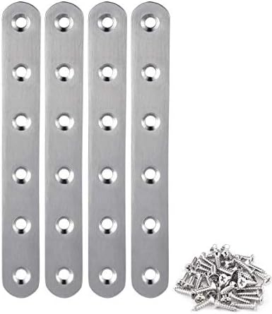 4 Pieces Stainless Steel Straight Brace (6.1 x 0.7 inch，156 x 18 mm) Flat Straight Braces, Straight Brackets, 24 Pieces Screws Included