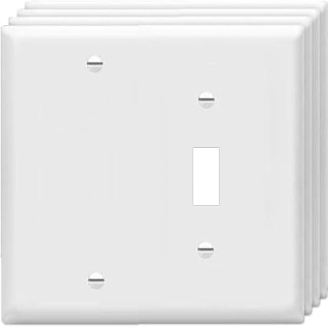 Toggle Switch/Blank Wall Plates 2-Gang Switch Outlet Electrical Cover Plate Unbreakable Thermoplastic Faceplate for Light Receptacle Outlet Switch, White (4 Pack)
