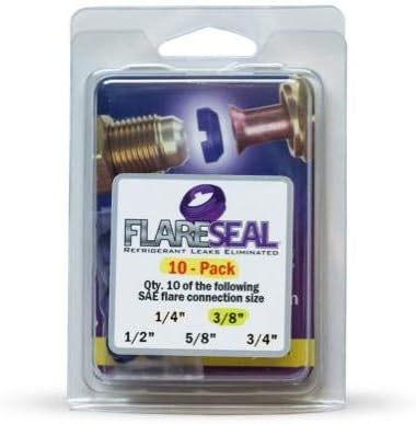 FlareSeal® 3/8" - 10 Pack Model FS06-10PK Leak Free 3/8” SAE Flare Seal Fitting - Refrigeration, HVAC, Flare Leak, Ductless, Schrader Valve, Mini Split or VRV applications (3/8", 10 Pack) j