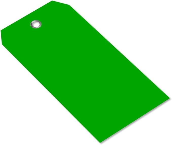 SmartSign 100-Pack Green Plastic Tags with Pre-Punched Hole, 4.75" x 2.375", Size#5, 10 mil Tearproof Plastic Tags with Metal Eyelet, Writable Blank Tags for Shipping/Labeling, USA-Made