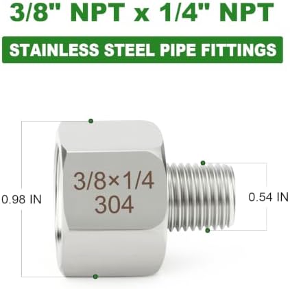 TAISHER 10PCS 304 Stainless Steel Pipe Fitting, New Reducer Adapter, 1/4" NPT Male x 3/8" NPT Female, Reducing Pipe Adapter Fitting