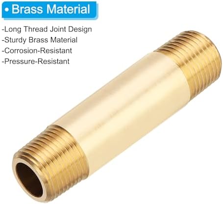 PATIKIL 10Pcs 3" Long 3/8" x 3/8" NPT Male Brass Pipe Fitting Long Nipple, Brass Tone