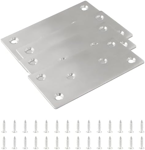 Bonsicoky Flat Straight Brace Brackets, 4" x 2", 4 Pcs, Silver