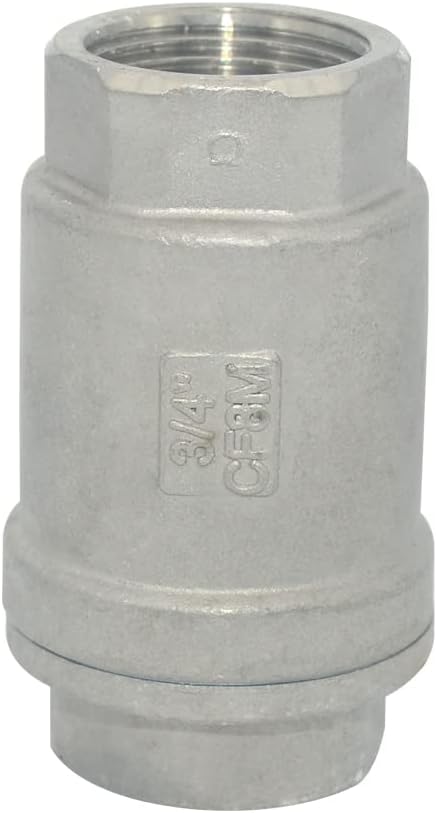 NPT Female WOG1000 Check Valve,Vertical Check Valve,NPT Spring Loaded in-line Low Cracking Pressure,Stainless Steel SS316 CF8M (3/4")