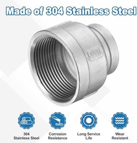 HARFINGTON Reducing Coupling 1-1/2"x1" NPT Female 304 Stainless Steel