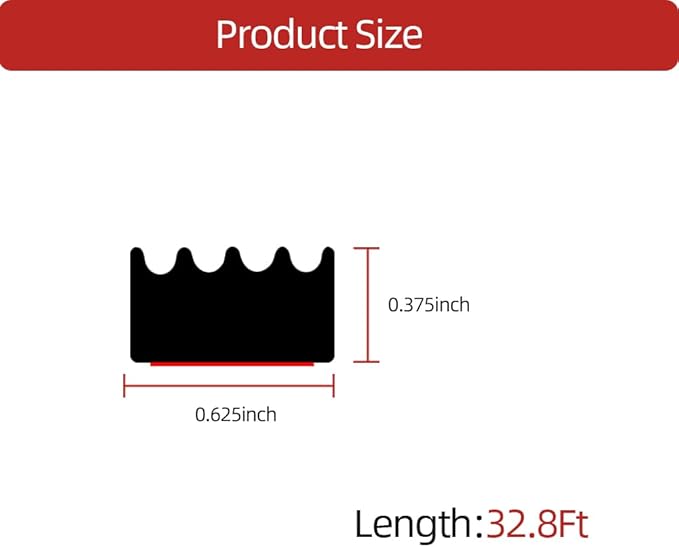 Ribbed Foam Rubber Weather Stripping with Tape 32.8Feet, Self-Adhesive EPDM Rubber Seal Strip for RV, Boat, Auto, Truck, Marine, Garage Doors/Window and Home Application, Black