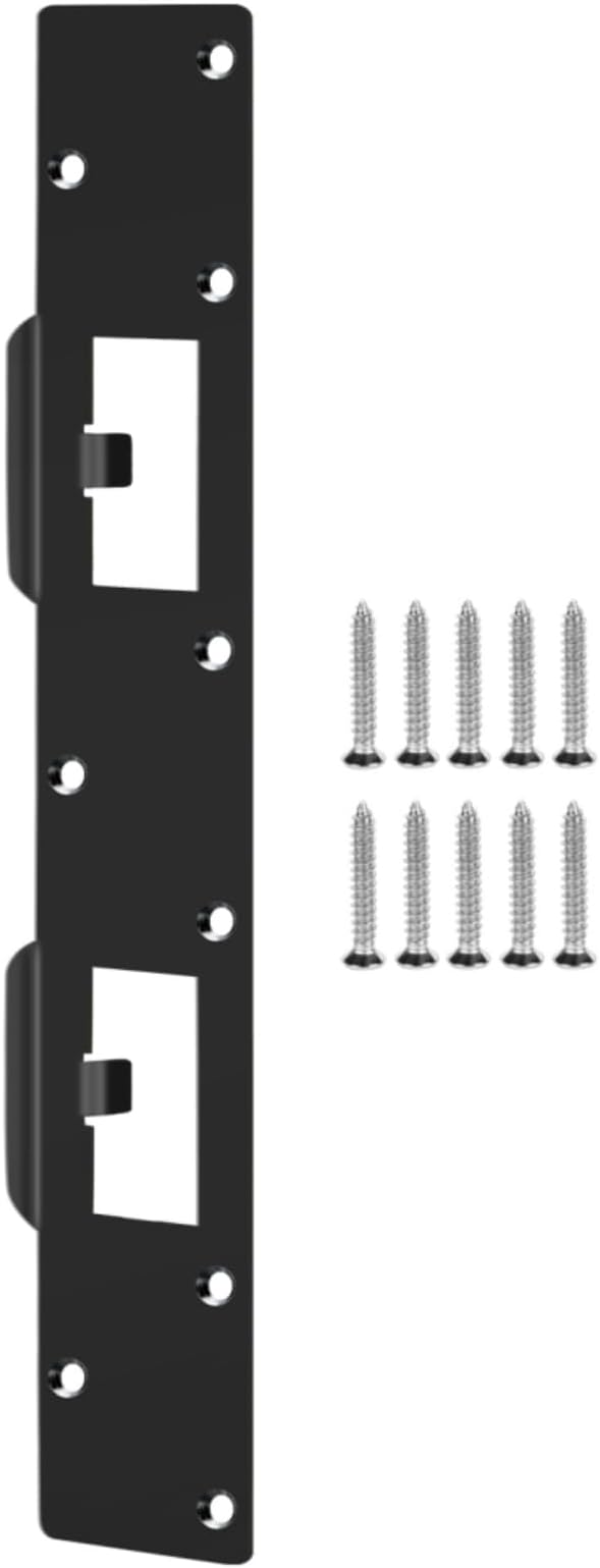 Double Holes Latch Reinforcement Plate Heavy Duty Security Latch Plate Security Striker Plates for Exterior Interior Door Deadbolt Fix Door Frame for 4.5 inch Hole Center (Black-1Pcs)