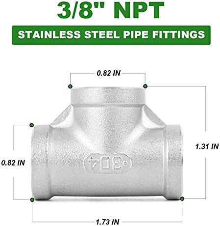 TAISHER 2PCS Stainless Steel Tee Pipe Fittings, 3/8" x 3/8" x 3/8" NPT Female Pipe Fittings