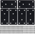 6 Pcs Flat Mending Plate, 1.9''x3.9'' Black Stainless Steel Metal Flat Straight Brace Bracket, Fixing Brace Joining Plates for Furniture, Wood, Shelves, Cabinet with 2 Different Lengths of Screws