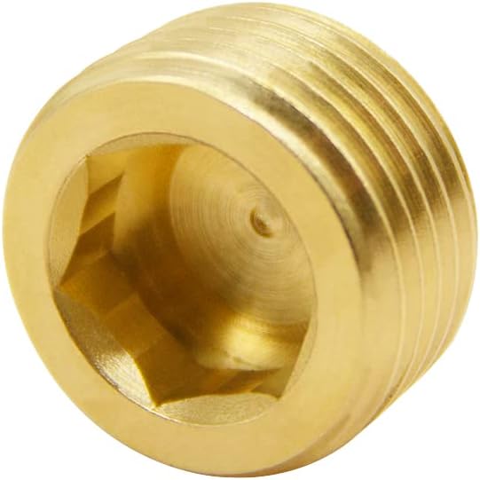 Hooshing 5PCS 1/2" NPT Male Brass Pipe Plug Counter Sunk Internal Hex Thread Pipe Plug