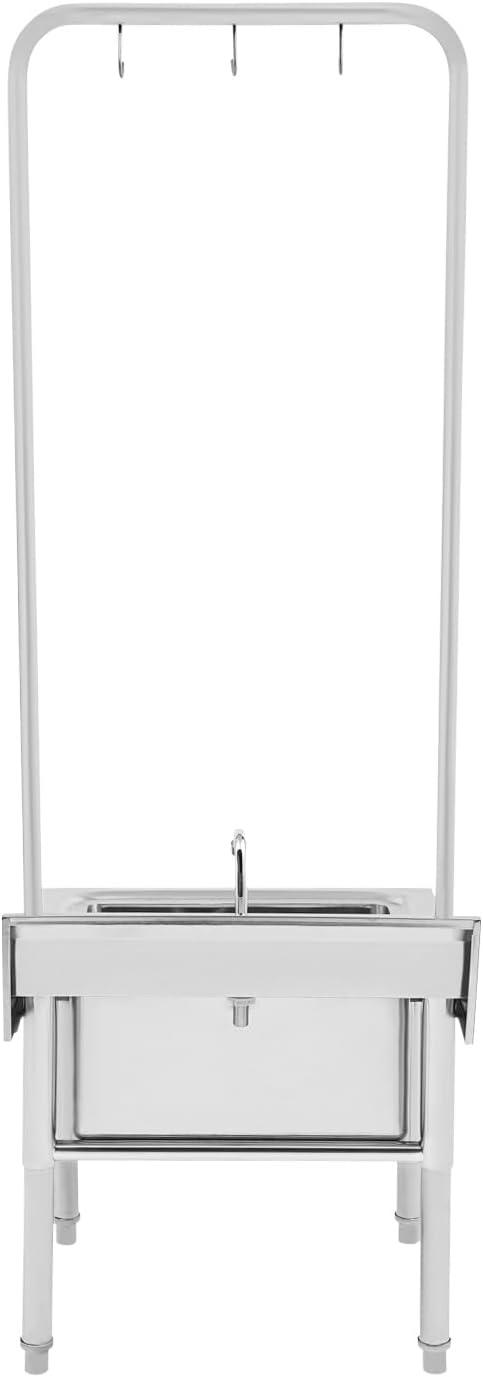 Stainless Steel Floor Mop Sink with Hanging Rod & Hooks Mop Commercial Mop Sink with Faucet & Drain Filter for Restaurant, Garages, 23.6x23.6x68.9in
