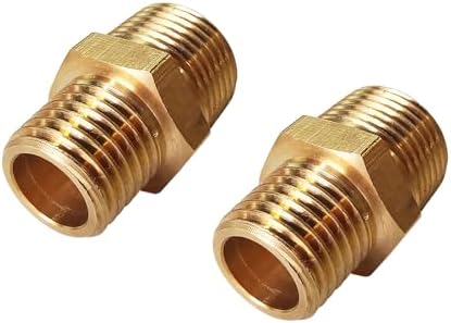 2pcs 1/4" NPT x 1/8" NPT Brass Nipple, 1/4 to 1/8 Adapter Fitting Reducing Solid Hex Nipple, Brass 1/4 Male to 1/8 Male Reducer Pipe Fittings for Extending and Connecting Pipes