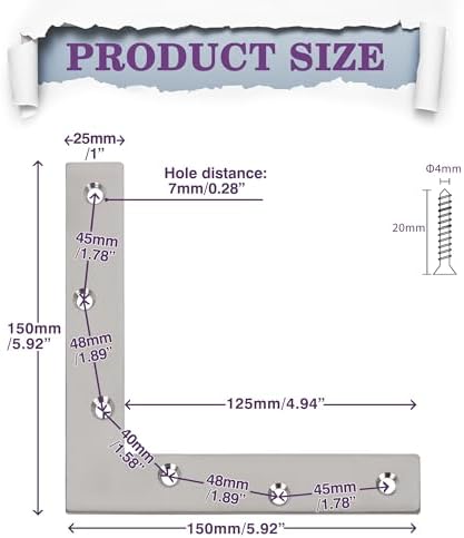 Alise 6x6 Inch L Flat Brackets for Wood,Corner Bracket Mending Plate,8Pack